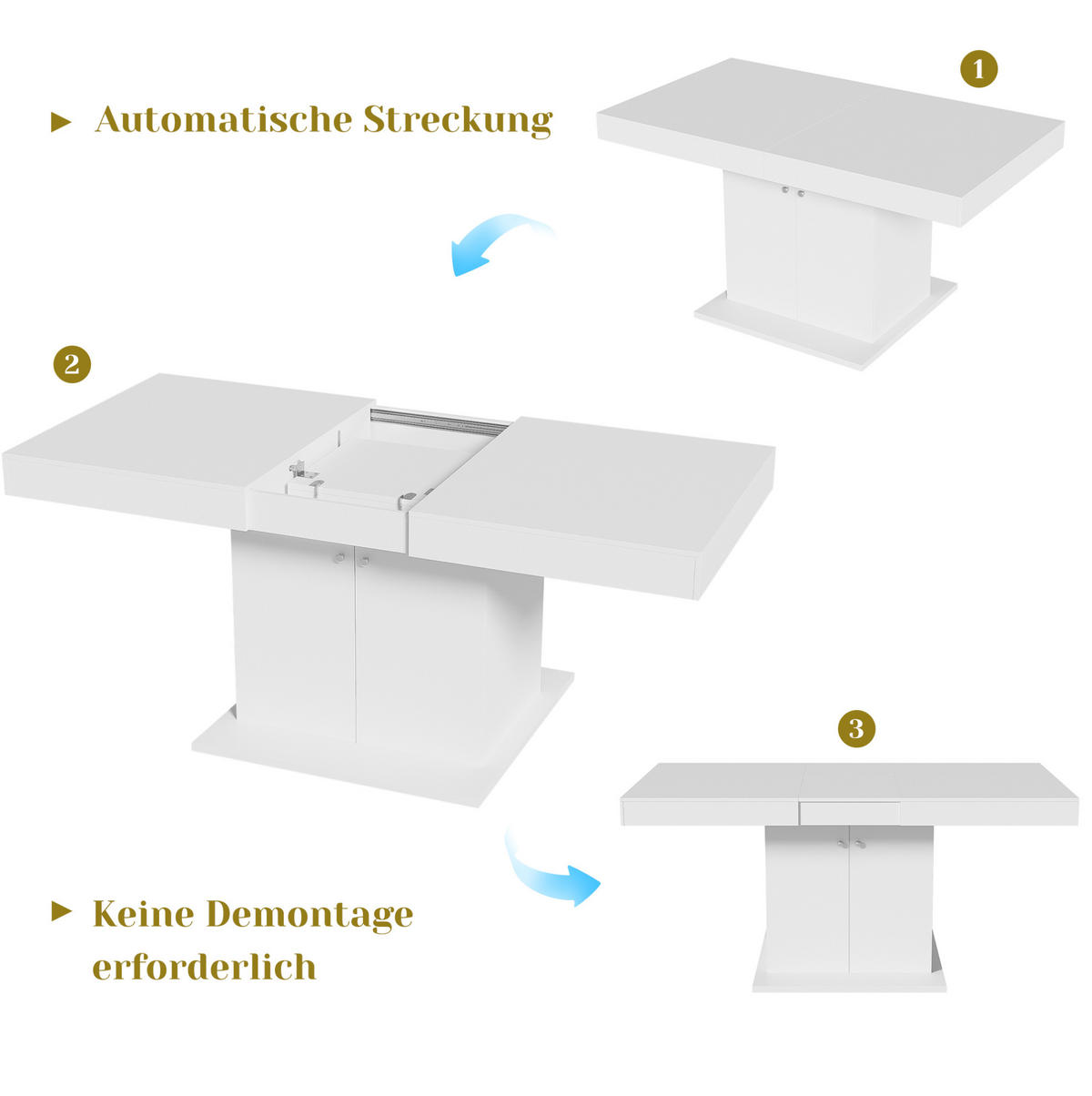 JEDILNA miza 140/180/80/76 cm z avtomatskim raztezanjem in prostorom za shranjevanje, bela - bela, leseni material (180/80/76cm) - Redom