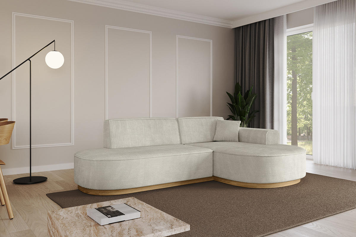 ECKSOFA Ottomane Rechts MARI-L1-v2 - 243x171x83 cm Hellgrau Cord - Hellgrau, Holzwerkstoff/Textil (171/243cm) - ALTDECOR