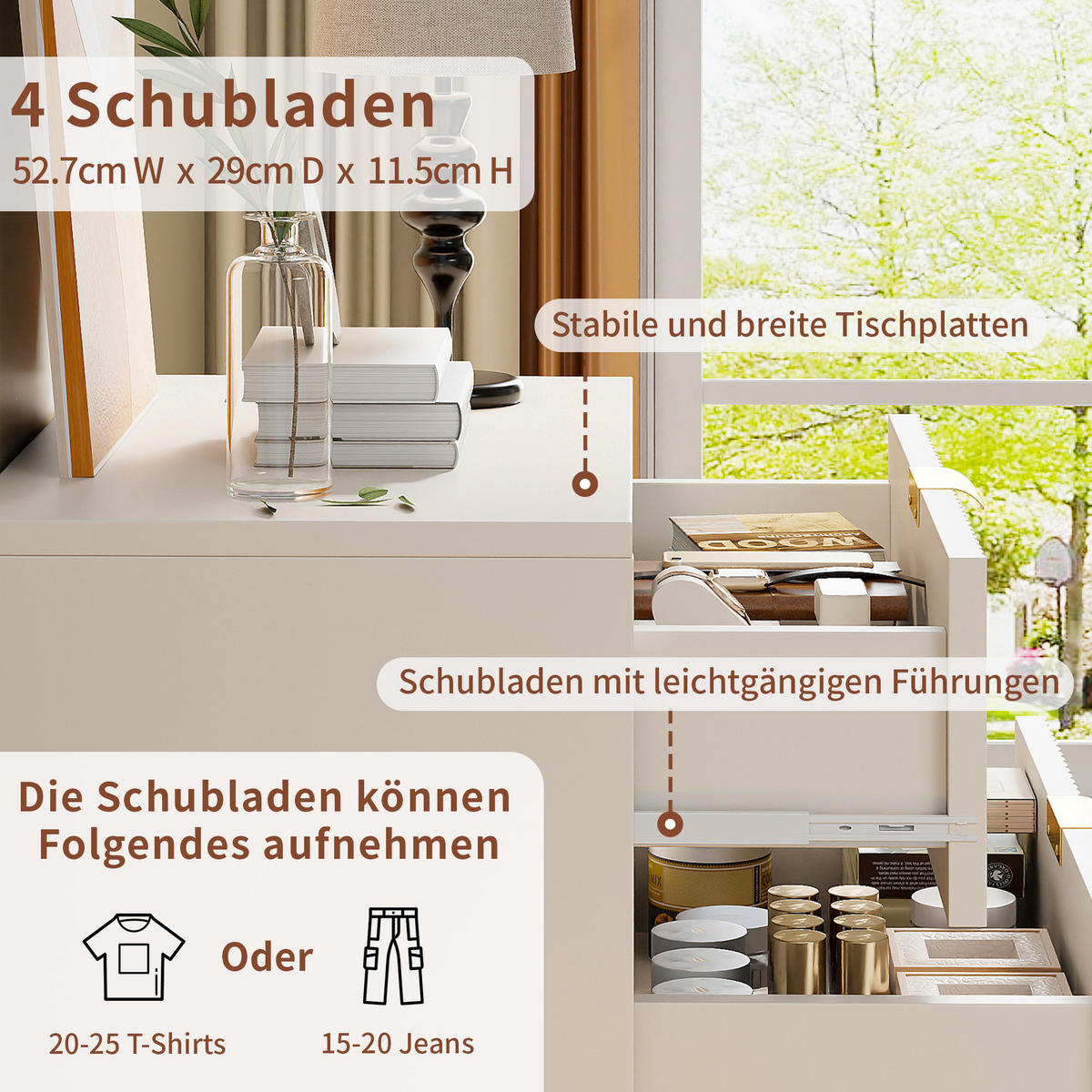 KOMMODE mit Schublanden, 60 x 34 x 91 cm,Schrank mit 4 Schubladen Weiß - Weiß, Holz (34/91/60cm)