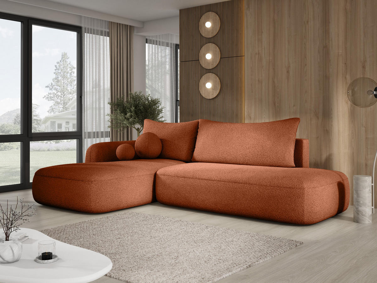 ECKSOFA BABU Mit Bettfunktion – Moderne Polsterecke Für Wohnzimmer Funktionales Schlafsofa Im Stoff NOW OR NEVER, 300x105x60cm, Linke, GRÜN - Lila, Holz/Textil (190/300cm) - DomoHome