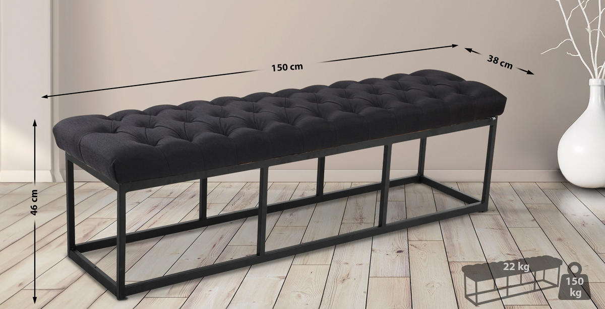 SITZBANK Mexico Stoff Schwarz - Schwarz, Textil (150/46/38cm) - DELUKE