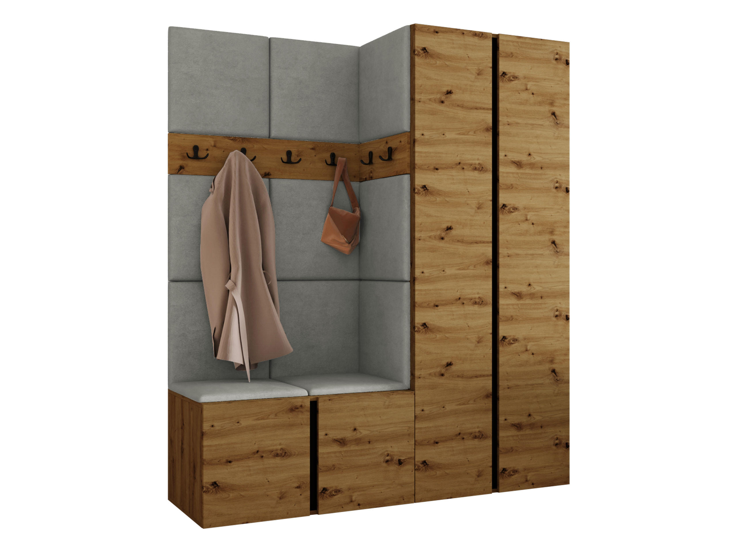 MOBILIER PENTRU HOL Orion III - stejar Artisan/gri, material plastic/compozit lemnos (158/186/46cm) - MIRJAN24