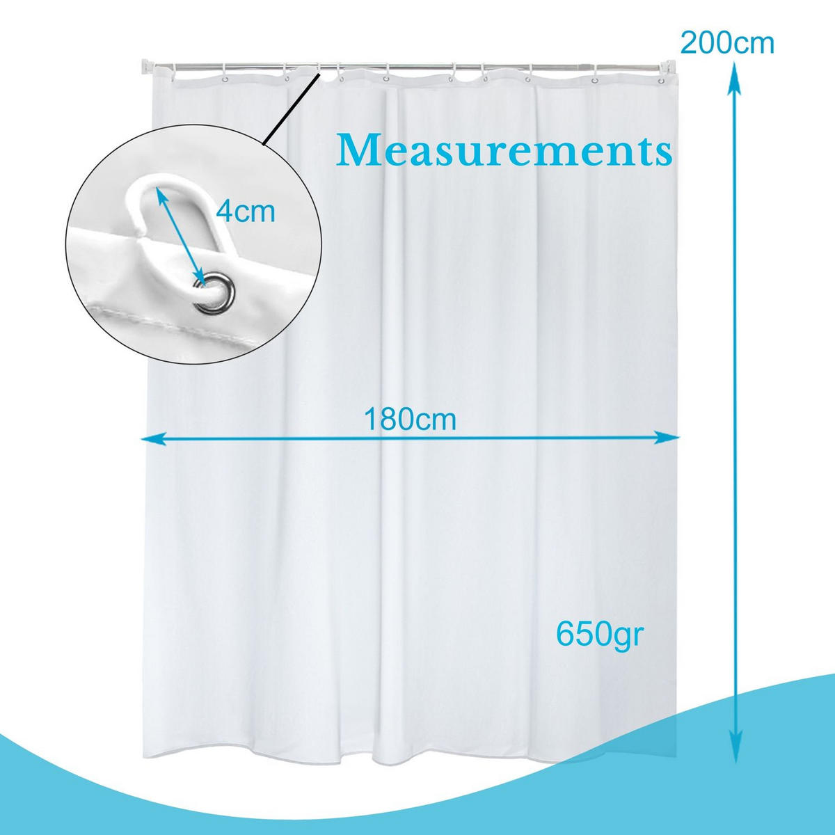 DUSCHVORHANG 180/200 cm - Weiß, Kunststoff (0.01/200cm) - Intirilife