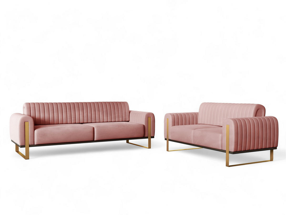 SOFASET Valerie 3-2 - Altrosa, Holzwerkstoff/Textil (228/79/90cm) - Fun Möbel