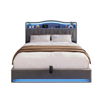 POLSTERBETT 160/200 cm grau mit Stauraum, LED und USB - Grau, Holz - SHOPENTRA