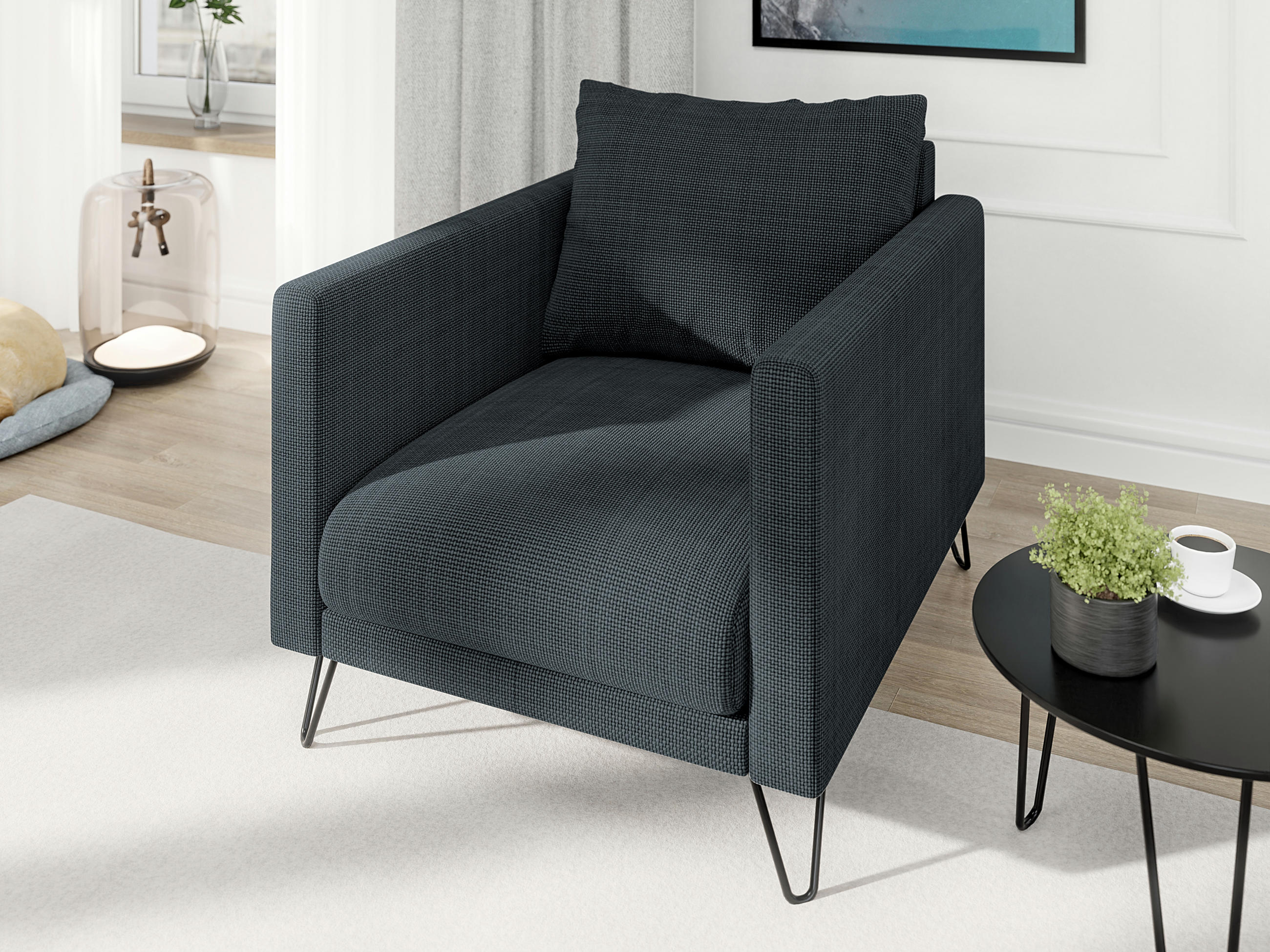 SESSEL Harmony Graphit Chenille - Graphitfarben/Schwarz, Holz/Textil (80/85/100cm) - S-Style Möbel