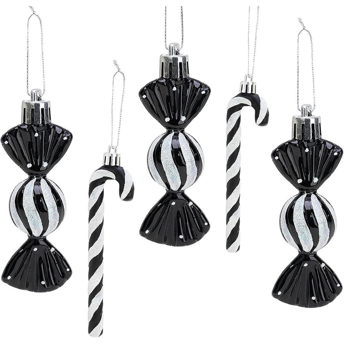 WEIHNACHTSBAUMSCHMUCK 18-teiliges Set Zuckerstangen & Kugeln Schwarz-Weiß - Schwarz, Kunststoff (5/1/14cm)