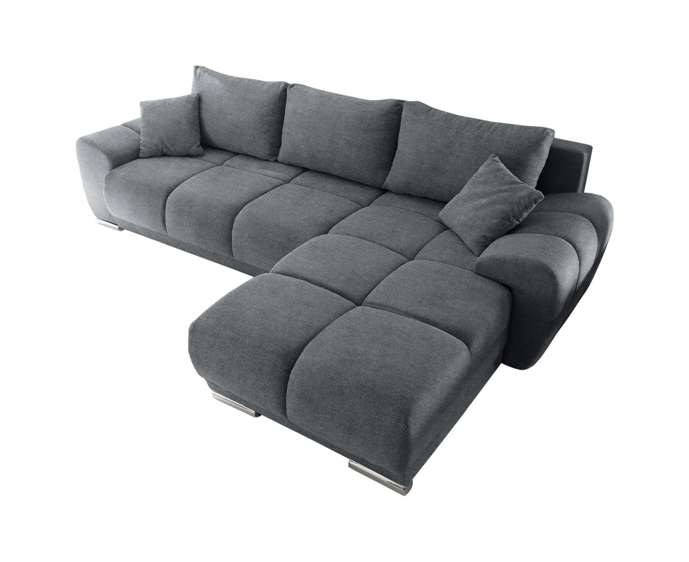 ECKSOFA beidseitig montierbar, Schlaffunktion mit Bettkasten - Chromfarben/Dunkelgrau, Textil (289/189cm) - ed exciting design