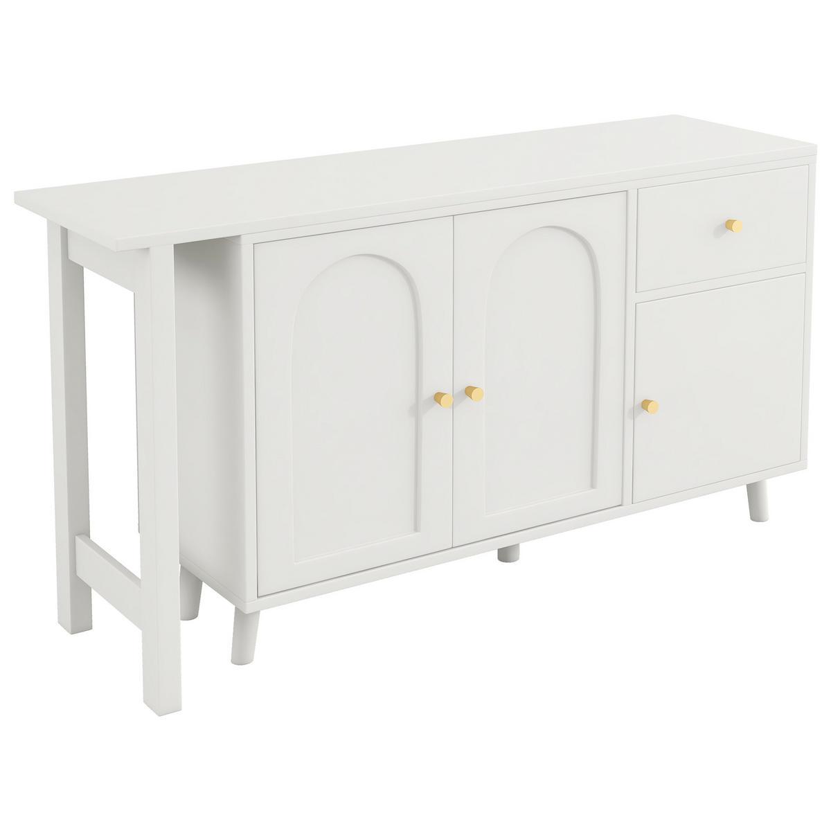 SCHREIBTISCH 120/40/74,5 cm drehbar mit Sideboard und Schublade in Weiß - Weiß, Holzwerkstoff (120/40/74.5cm) - BEAOK