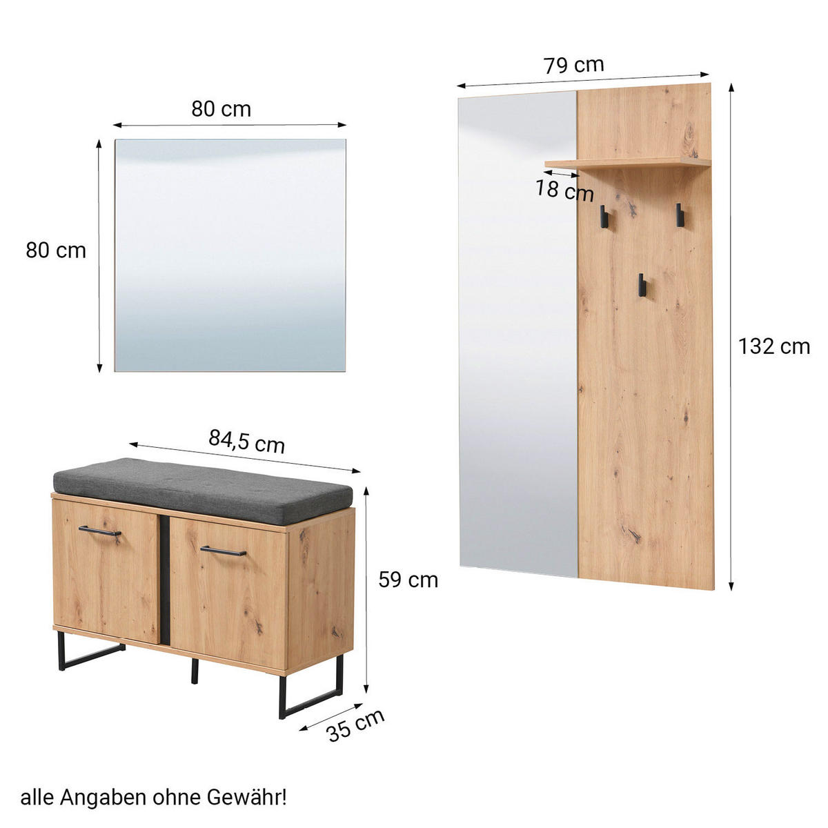 GARDEROBE 5-teilig in 70,5/1094,5/35 cm - Braun, Holz (240/195/35cm) - Homestyle4u