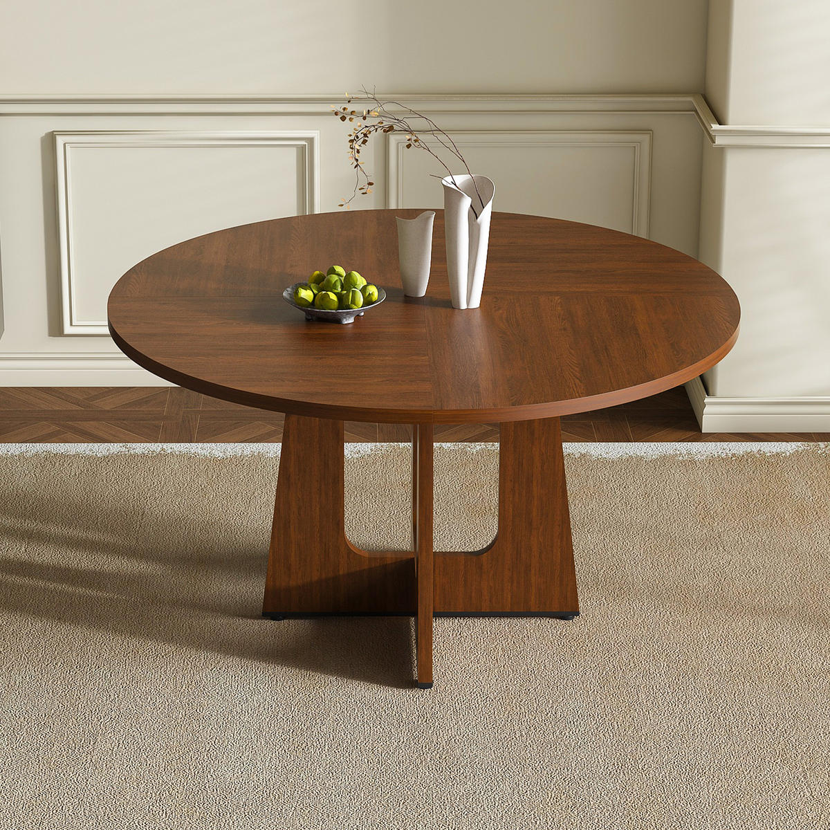 ESSTISCH Nussbaumfarben aus MDF rund Ø120cm mit justierbaren rutschfesten Tischfüßen - Nussbaumfarben, Holzwerkstoff (120/120/76cm) - Luhomfu