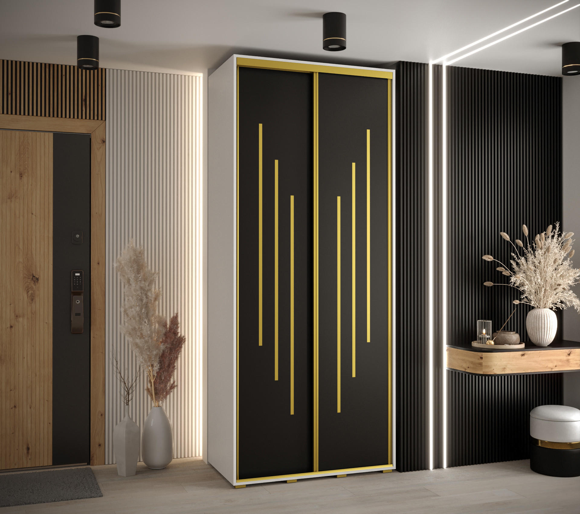 SCHWEBETÜRENSCHRANK 235,2/100/45 2-türig - Goldfarben/Schwarz, Holz/Metall (100/235/45cm) - Abiks Möbel