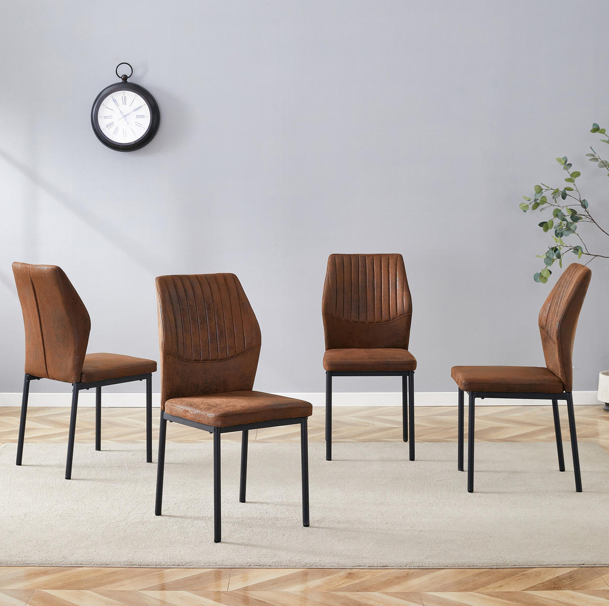 ESSZIMMERSTÜHLE 4er-Set Tech-Stoff Braun-Schwarz Metallbeine - Braun, Metall (42.6/93/43cm) - Meubliv