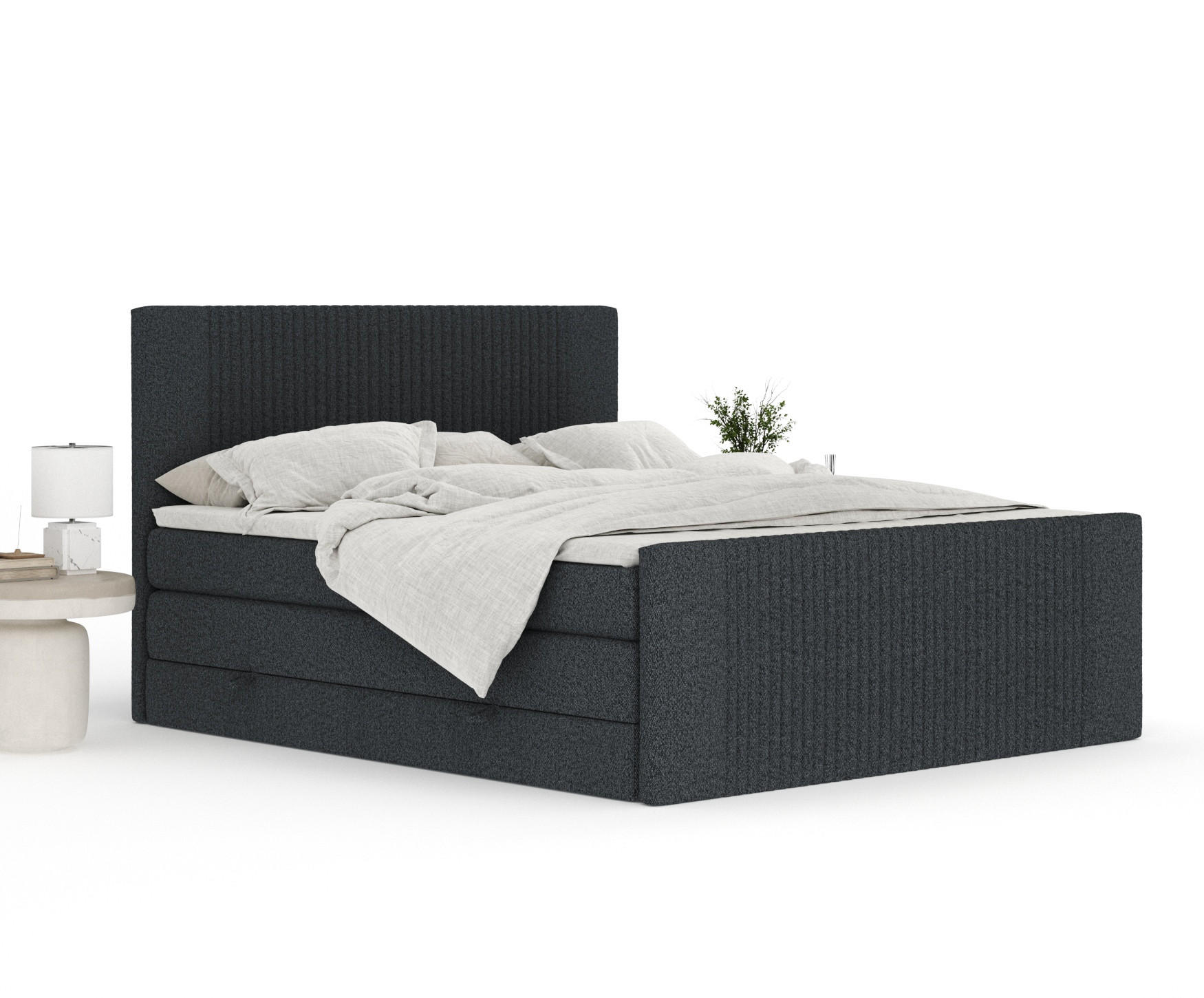 Thumbnail - Maison de Reve Boxspringbett, Schwarz, Textil, Buche, Kiefer, H3 + H4, 7-Zonen, Höhe ca. 40 cm, 200x200 cm, Handmade in ...