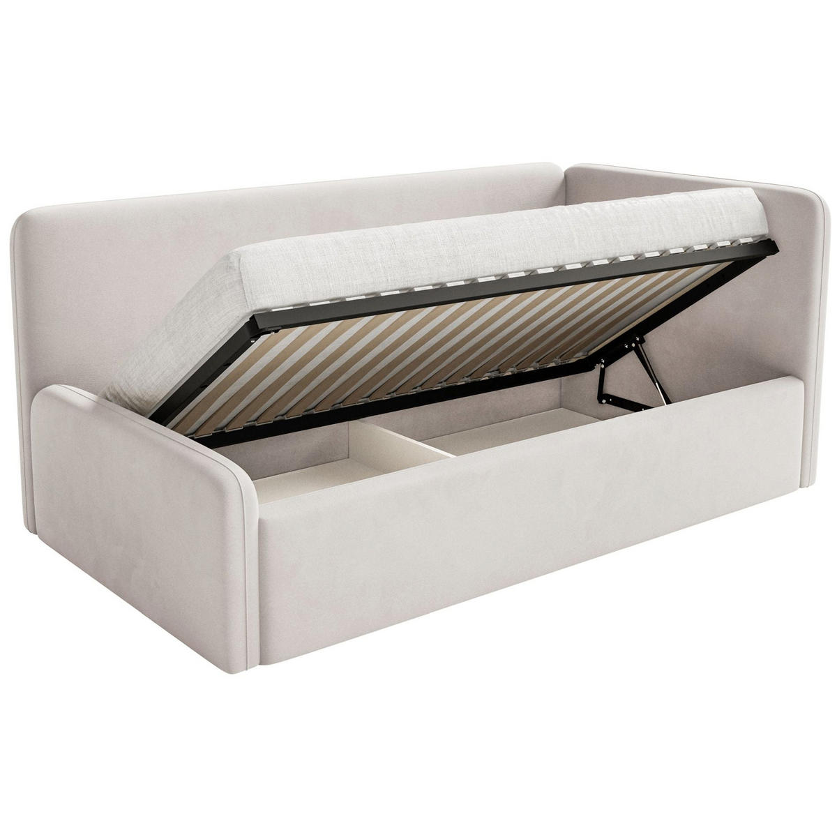 JUGENDBETT Fanko Samt Hellbeige 90x200 cm - Ecru/Schwarz, Kunststoff/Textil (90/200cm) - Selsey