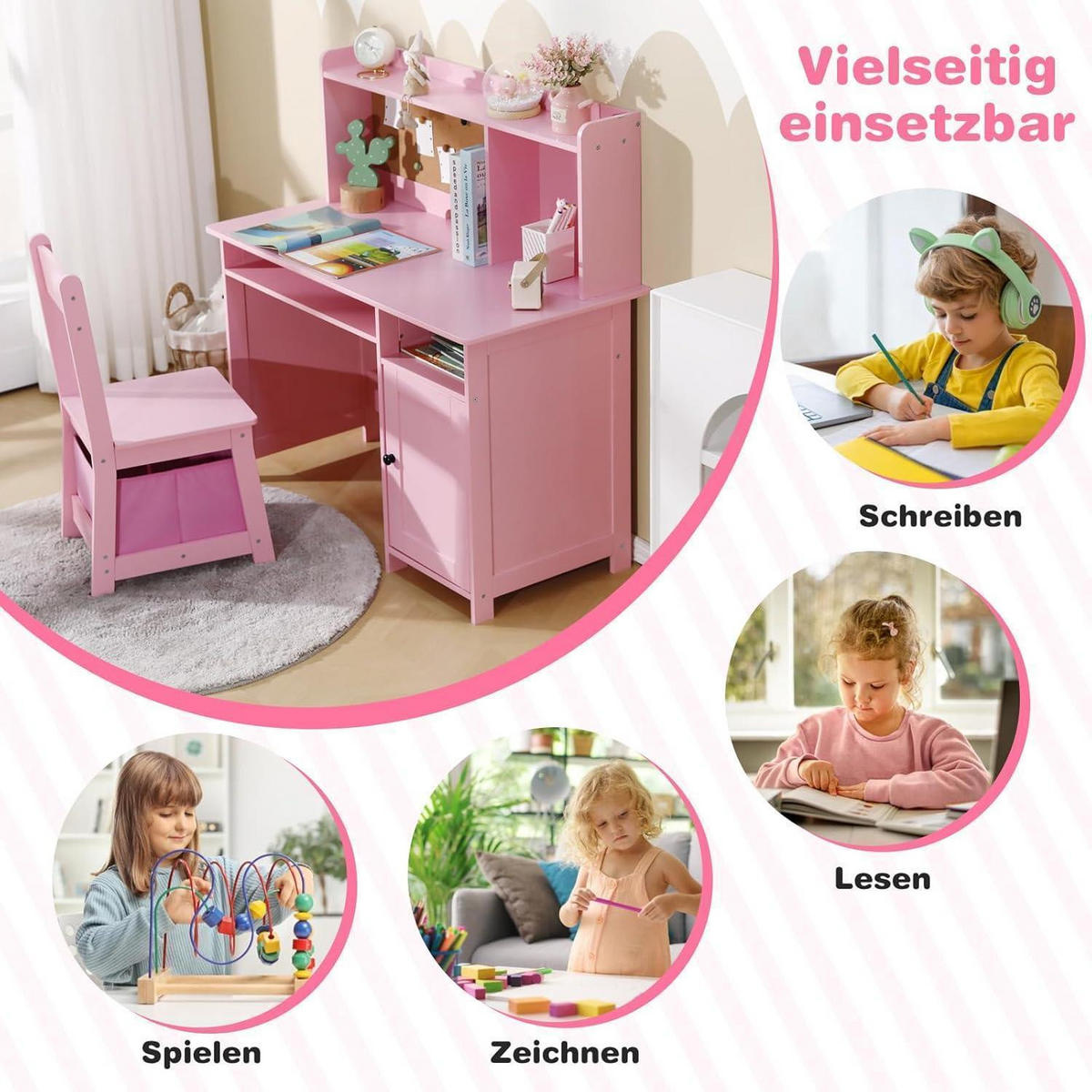 KINDERSCHREIBTISCH mit Stuhl 2-teiliges Set Rosa - Pink, Holzwerkstoff (95.5/95.5/45cm)