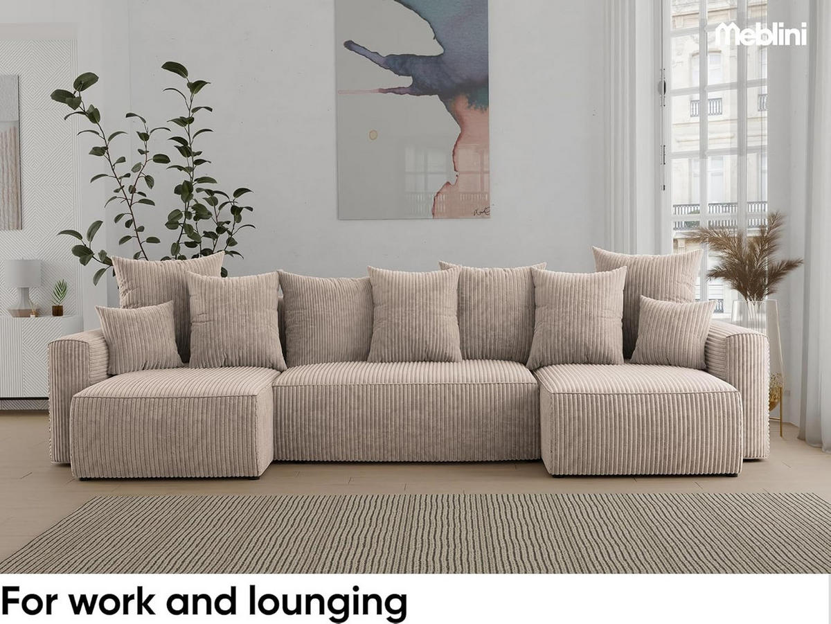 ECKSOFA SOLARIS U - Beige/Schwarz, Holzwerkstoff (312/142cm) - Meblini