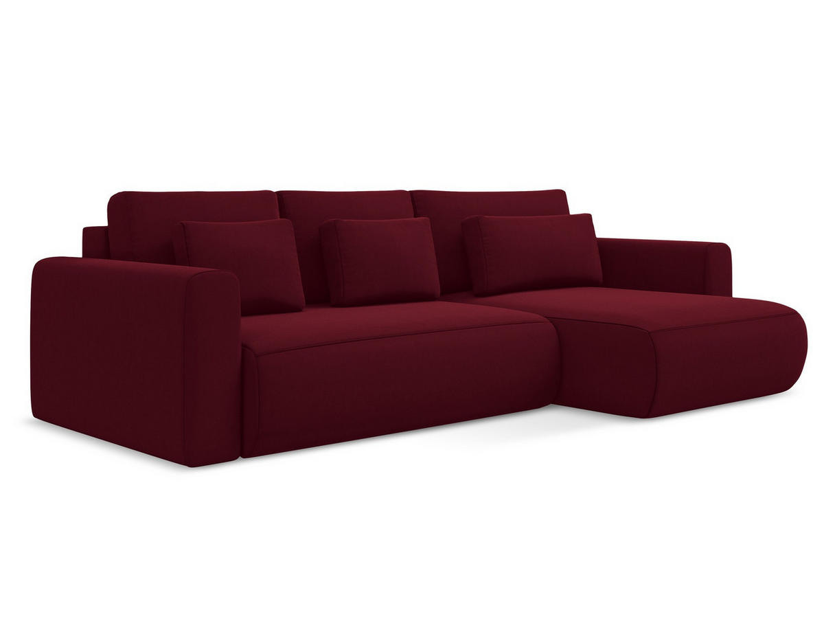 ECKSOFA mit Schlaffunktion Samt Stoff Rot - Bordeaux/Rot, Kunststoff/Textil (278/149cm) - Makamii