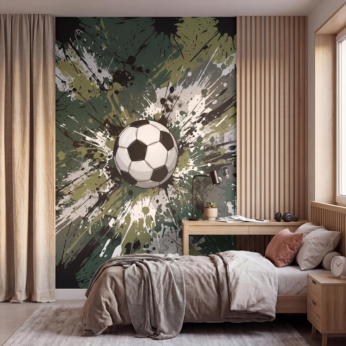 KINDERTAPETE - Fußball - Farbe - Spritzer - Grün - 180x280 cm - Dunkelgrün, Papier (180/280cm) - OnlyWow