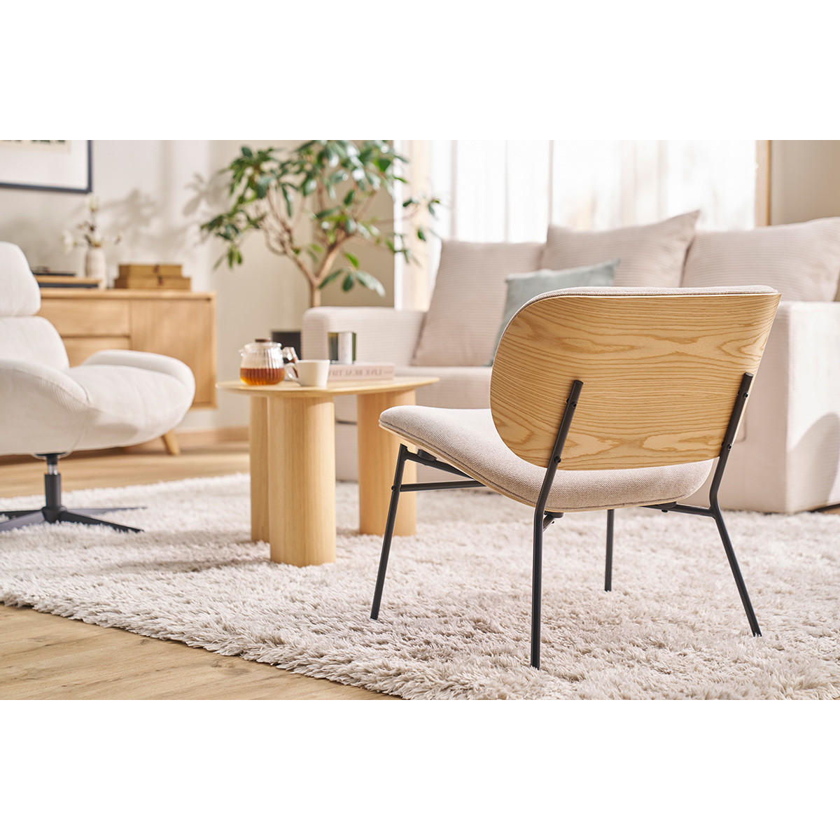 SESSEL Stoff Samtstruktur Beige Metall Schwarz SHELBY - Beige, Textil (67/68/61cm) - Miliboo