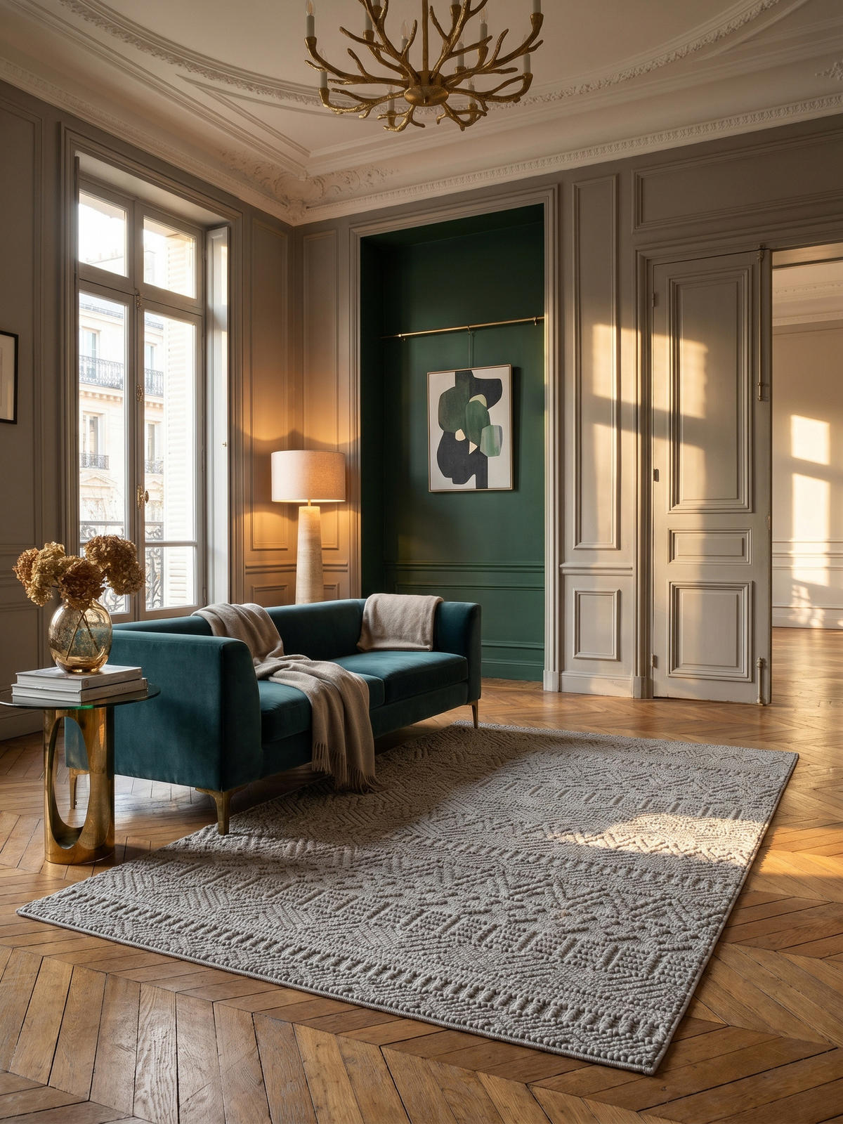 TEPPICH Flachgewebe LANGAU in Silber, mit Ethno-Streifen, 240 x 340 cm - Silberfarben, Textil (240/340cm) - KADIMA DESIGN