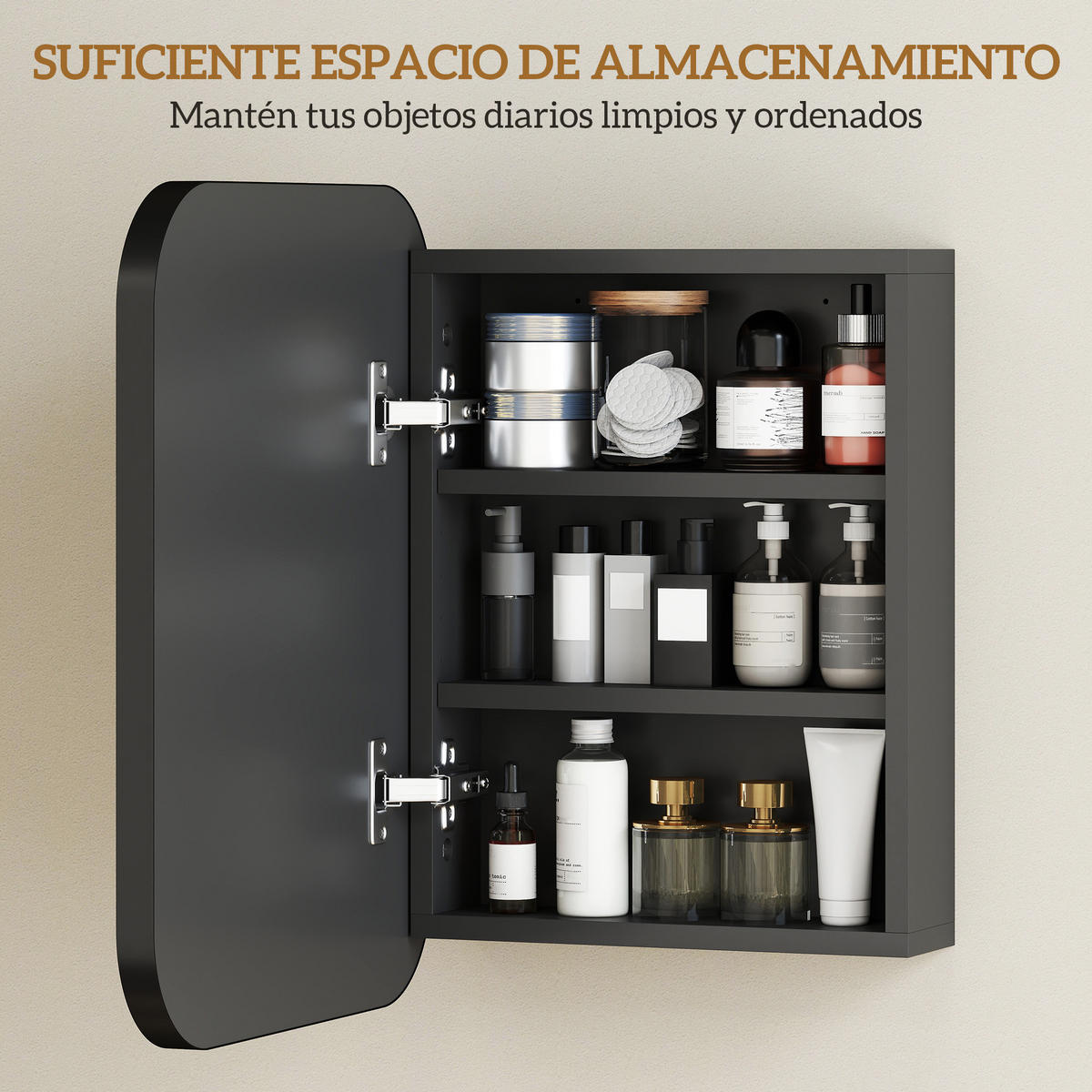 SPIEGELSCHRANK , abgerundetes Design, verstellbare Einlegeböden, 40,2 x 10,2 x 50,9 cm ,Schwarz - Schwarz, Glas (40.2/50.9/10.2cm) - Vallsero