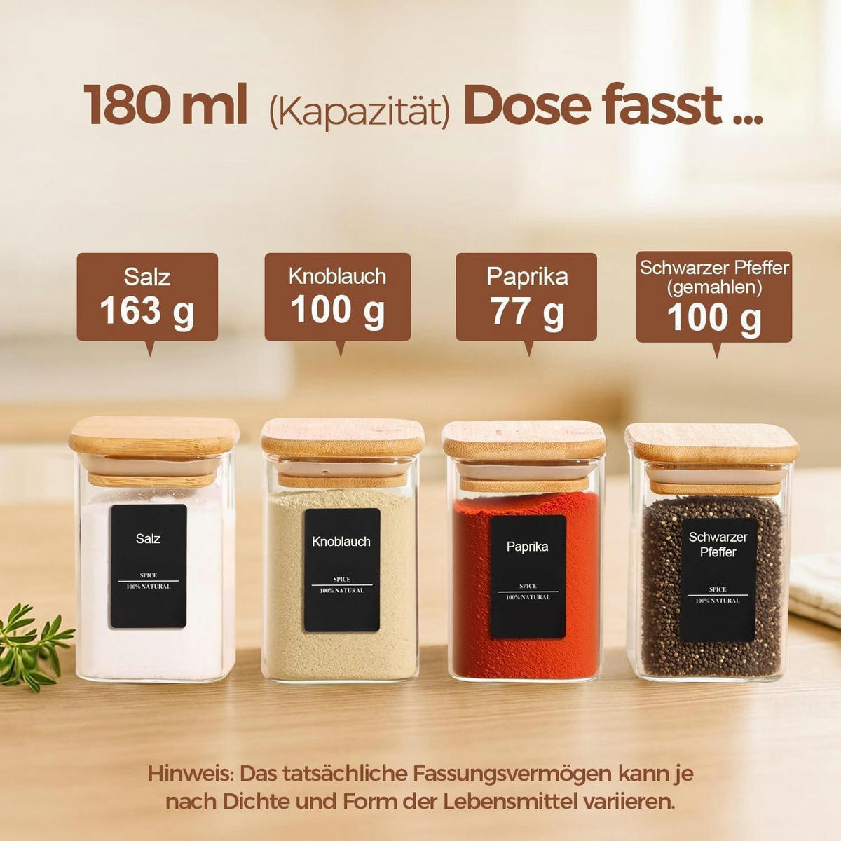 GEWÜRZGLÄSER 16-teiliges Set 180 ml Glas mit Holzdeckel - Multicolor, Glas (6/8.6/6cm)