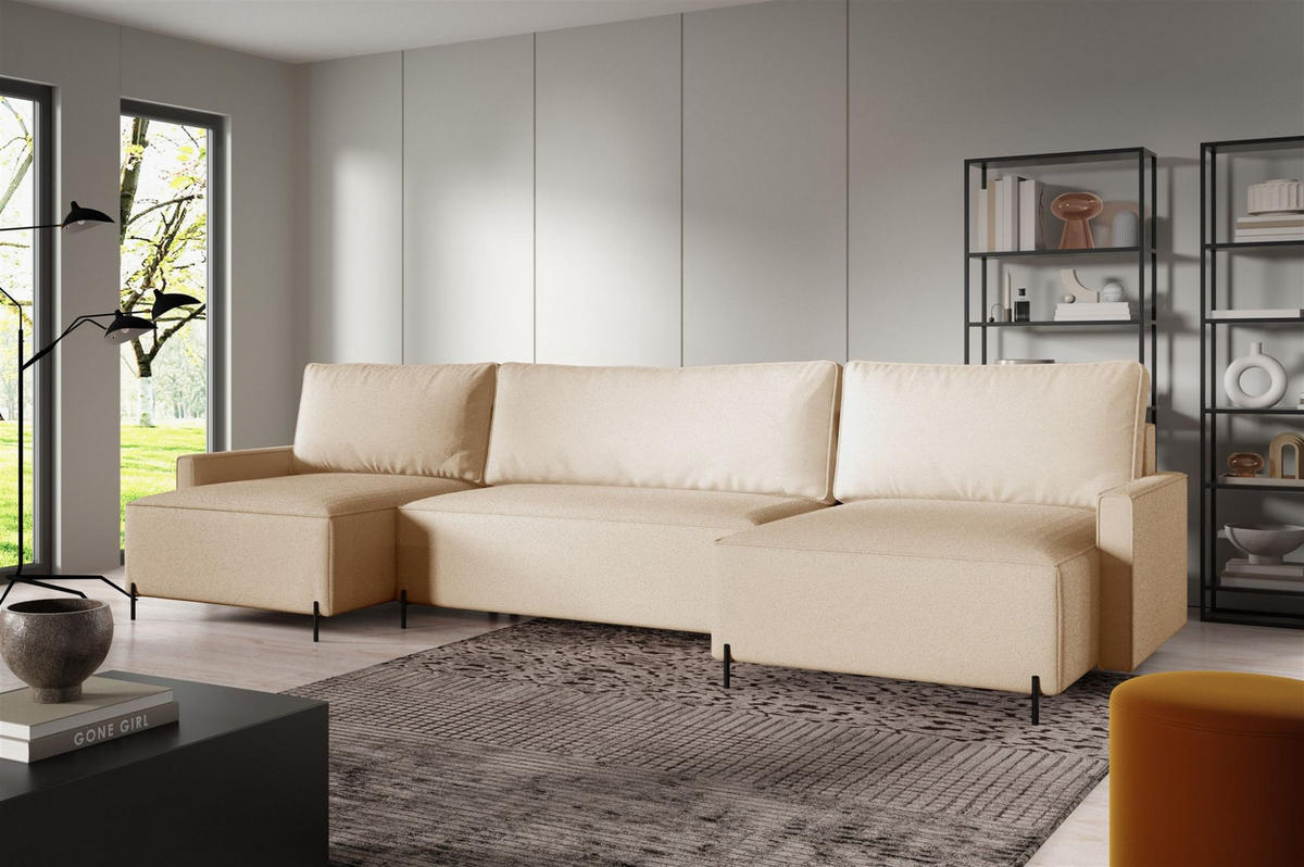 WOHNLANDSCHAFT Braga - Creme, Holzwerkstoff/Textil (372/80/153cm) - Fun Möbel