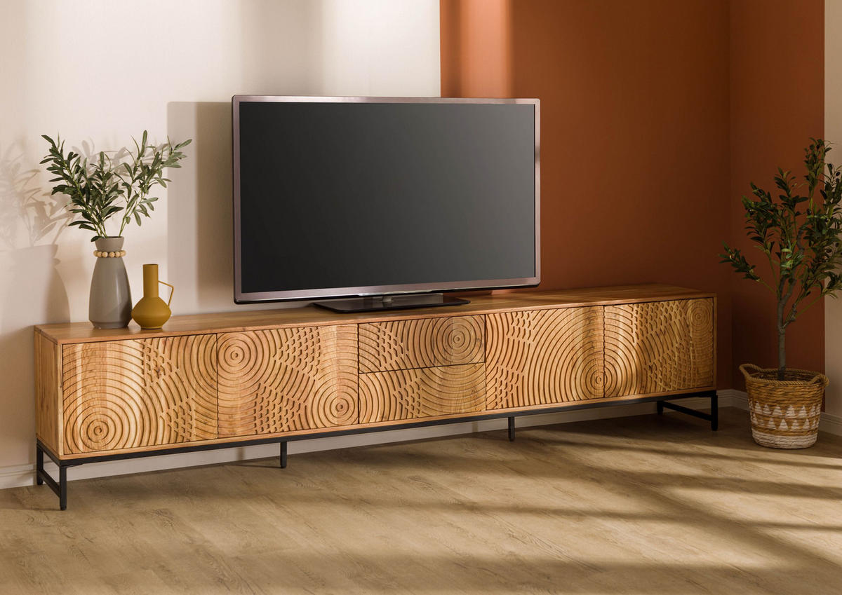 TV-BOARD Akazie 260x40x55 natur lackiert MARRAKESCH #107 - Braun, Holz (260/55/40cm) - Massivmoebel24
