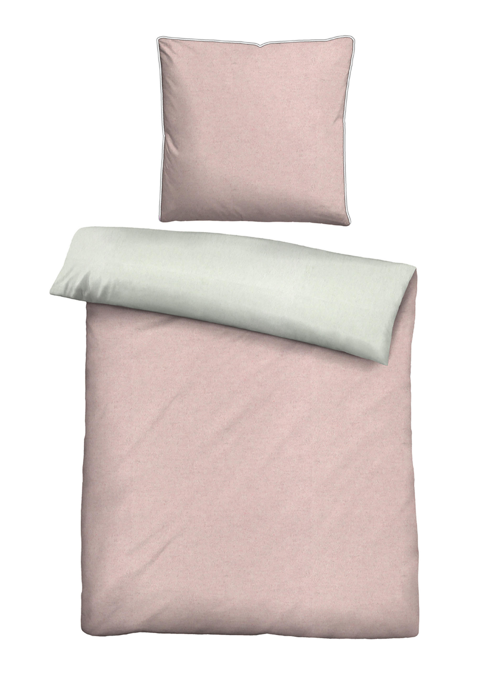 BETTWÄSCHE-GARNITUR Premium Biber Melange UNI rose, 155x200 cm + 80x80 cm - Rosa, Textil (155/200cm) - biberna