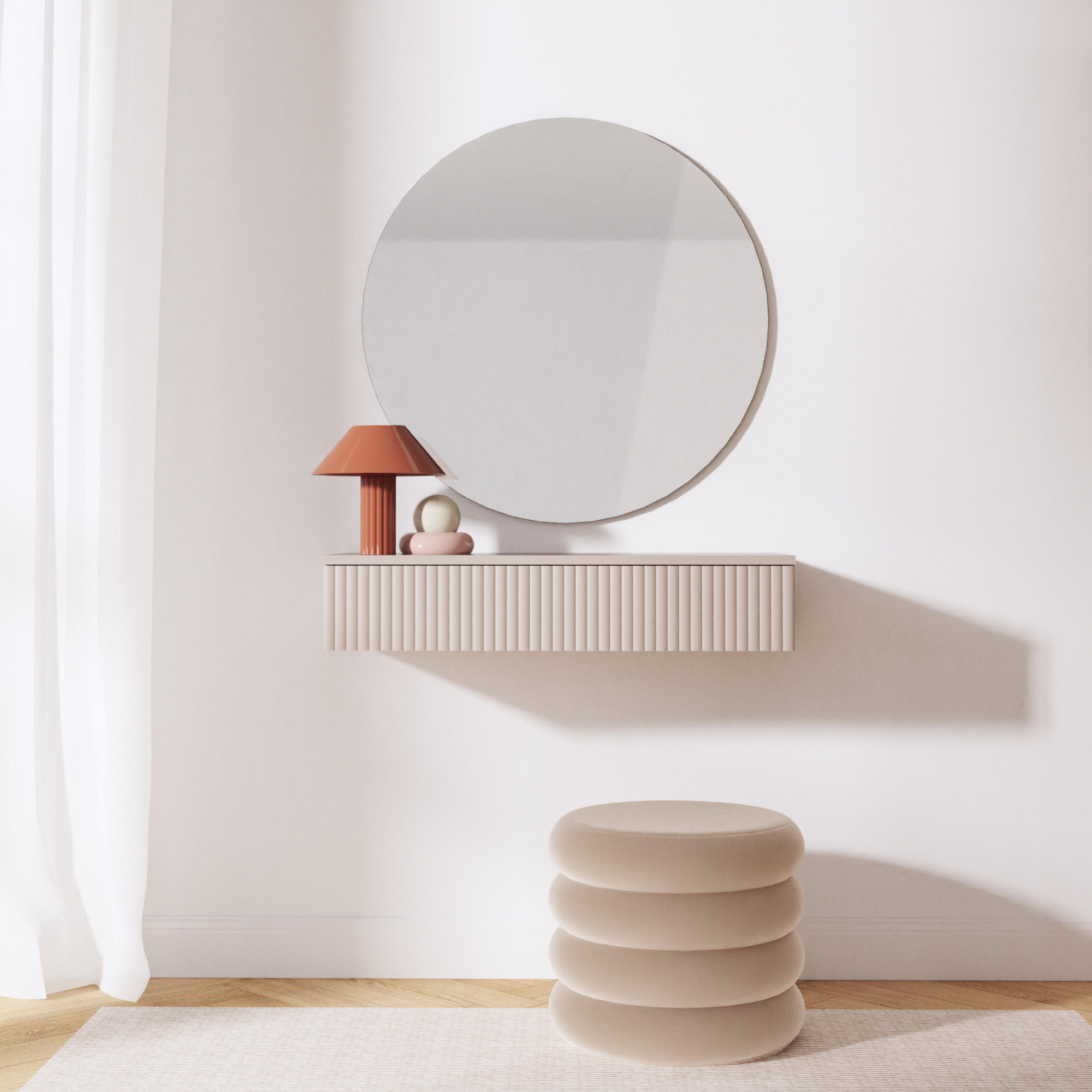 KONSOLENTISCH Soft mit 1 Schublade und geriffelten Fronten, Kaschmir - Kaschmir, Holzwerkstoff (38/83/17cm) - Beautysofa
