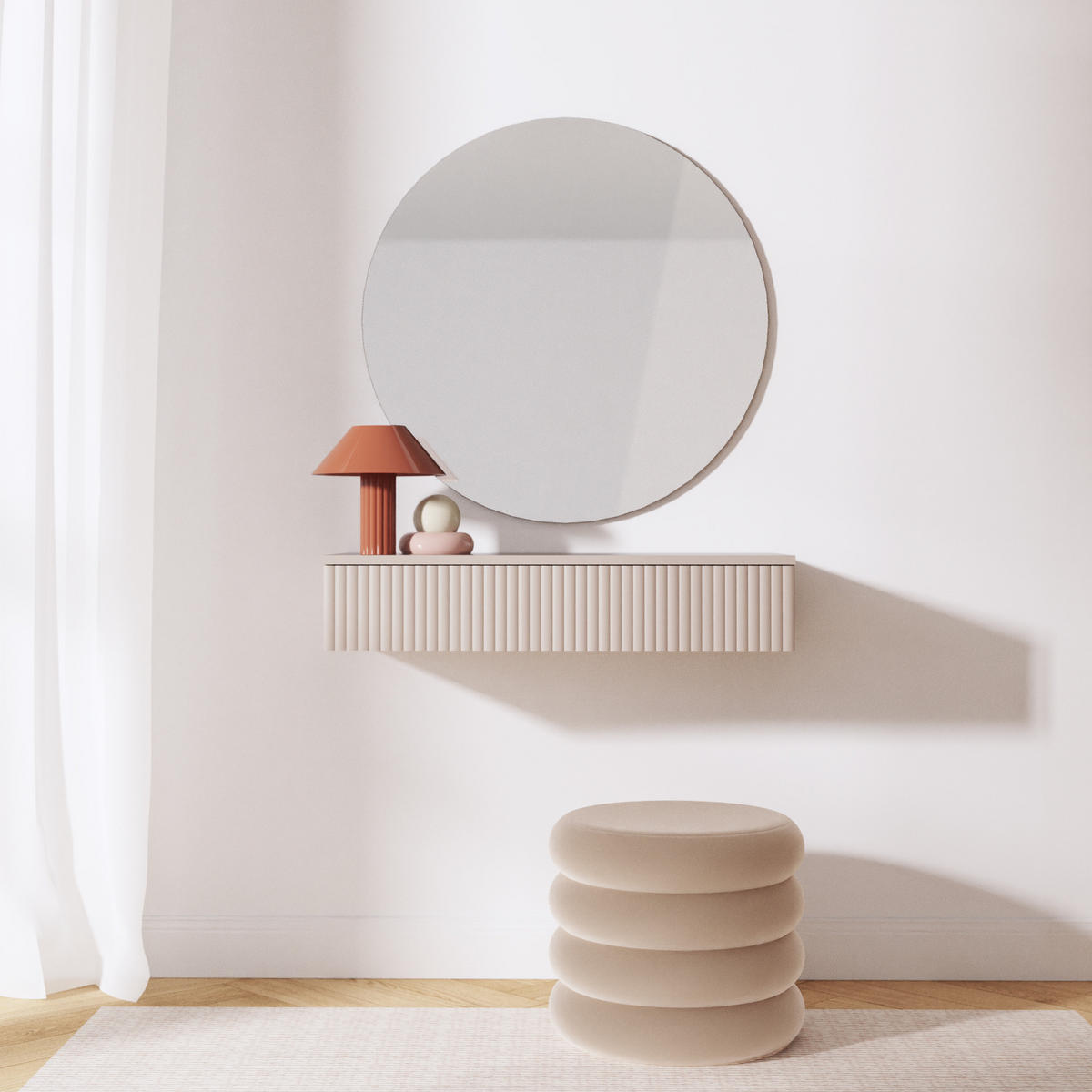 KONSOLENTISCH Soft mit 1 Schublade und geriffelten Fronten, Kaschmir - Kaschmir, Holzwerkstoff (38/83/17cm) - Beautysofa