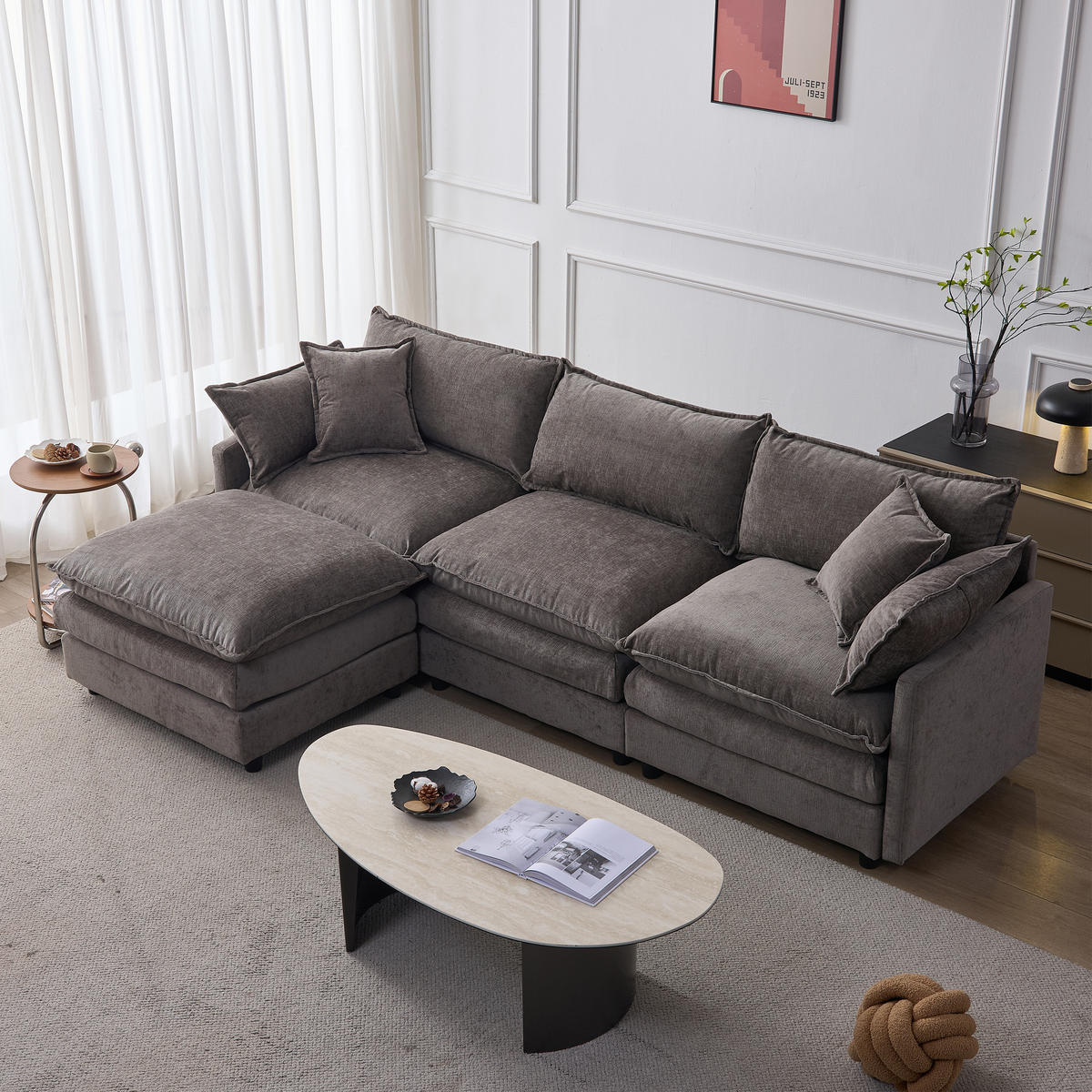 L-FÖRMIGES ECKSOFA Grau 267/154/85 cm 3-Sitzer Modular mit Chenillebezug - Grau, Textil (267/154cm) - PANGIVO