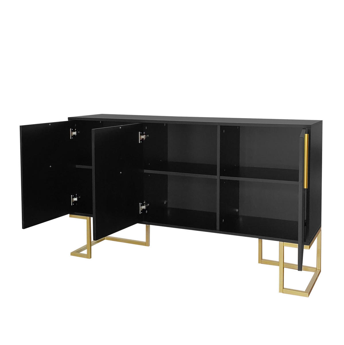 SIDEBOARD mit 3 Türen, verstellbaren Einlegeböden und U-förmiger Frontstruktur, Schwarz - Schwarz, Holzwerkstoff (138/80.5/40cm) - Redom