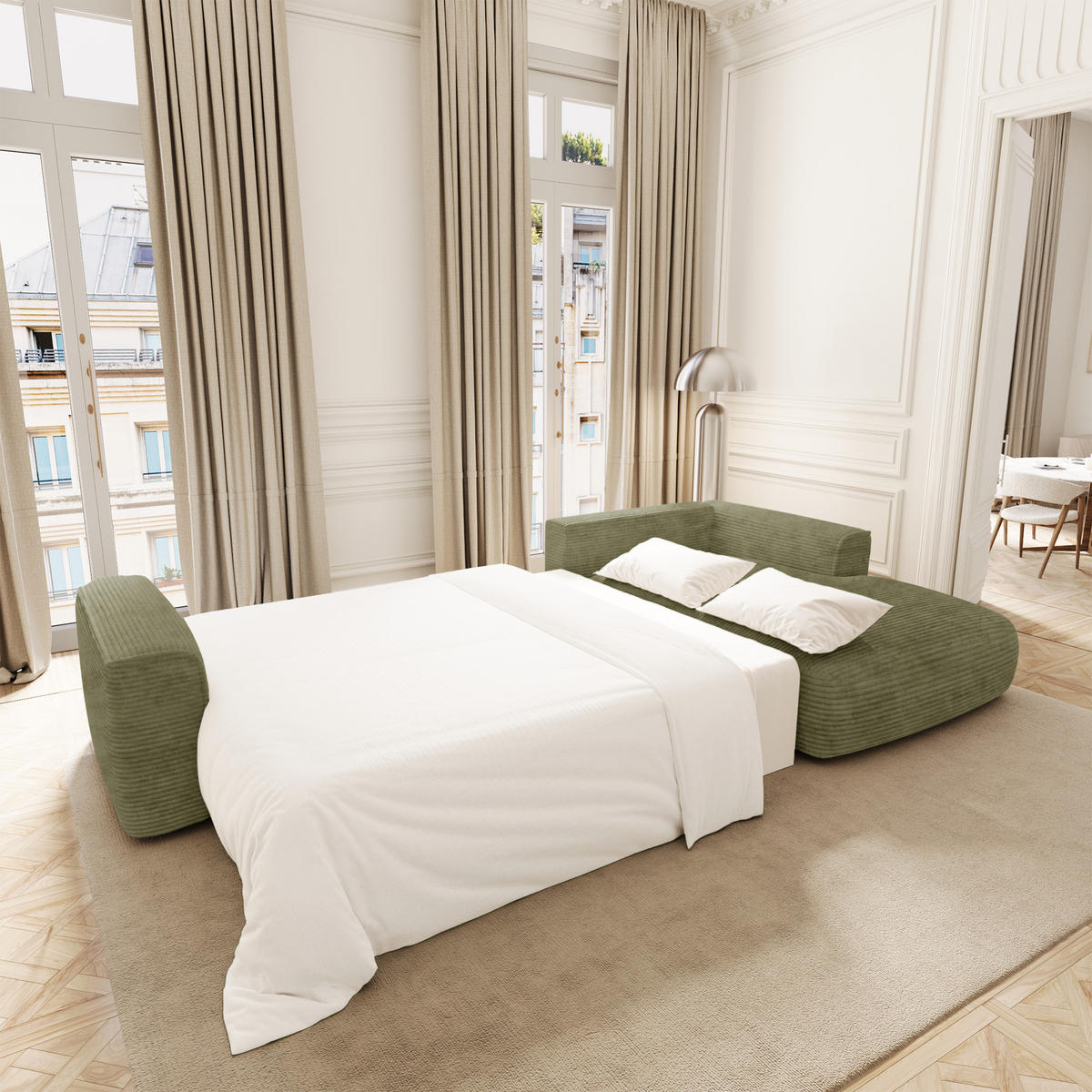 ECKSOFA rechtwinklig COMO Cord Olivgrün 297cm - Olivgrün/Grün, Textil (297/167cm) - Premium Interiors