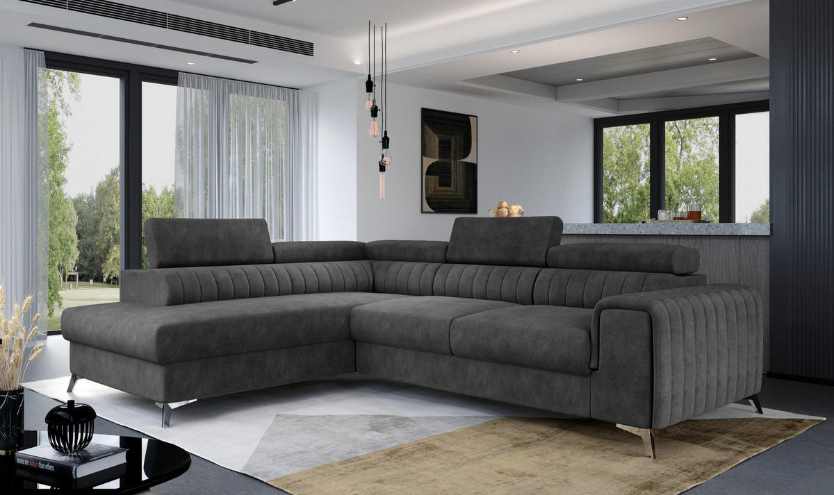 ECKSOFA - OLIVIER (Links, Asche) - Anthrazit, Textil (275/205cm) - Möblo