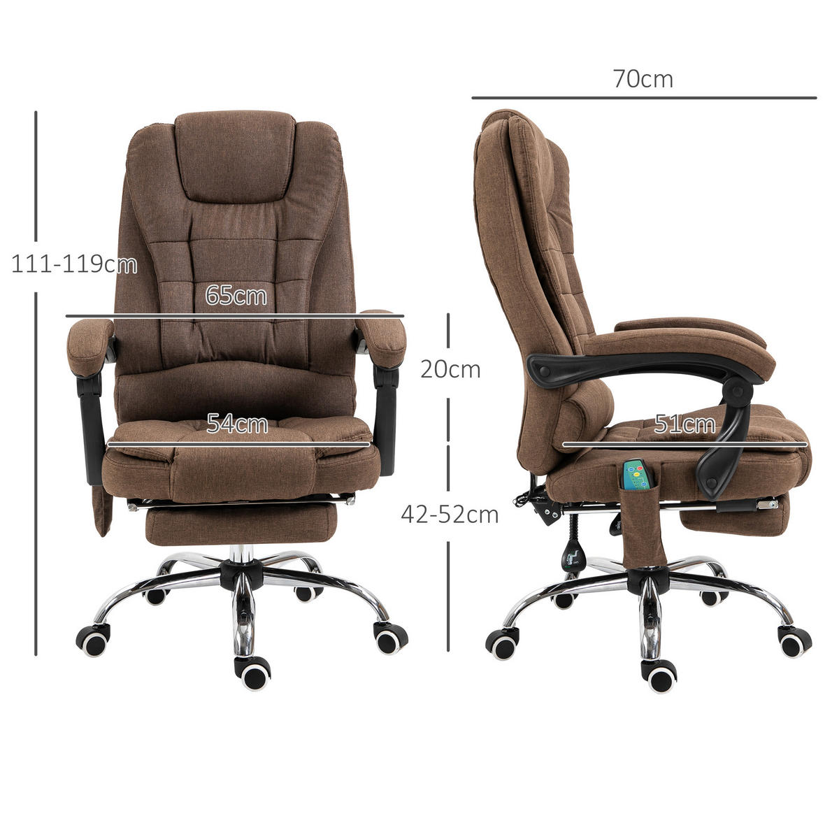 CHEFSESSEL DE-11824 Massage & Heizung Grau - Braun, Textil (70/119/65cm) - ComfortXL