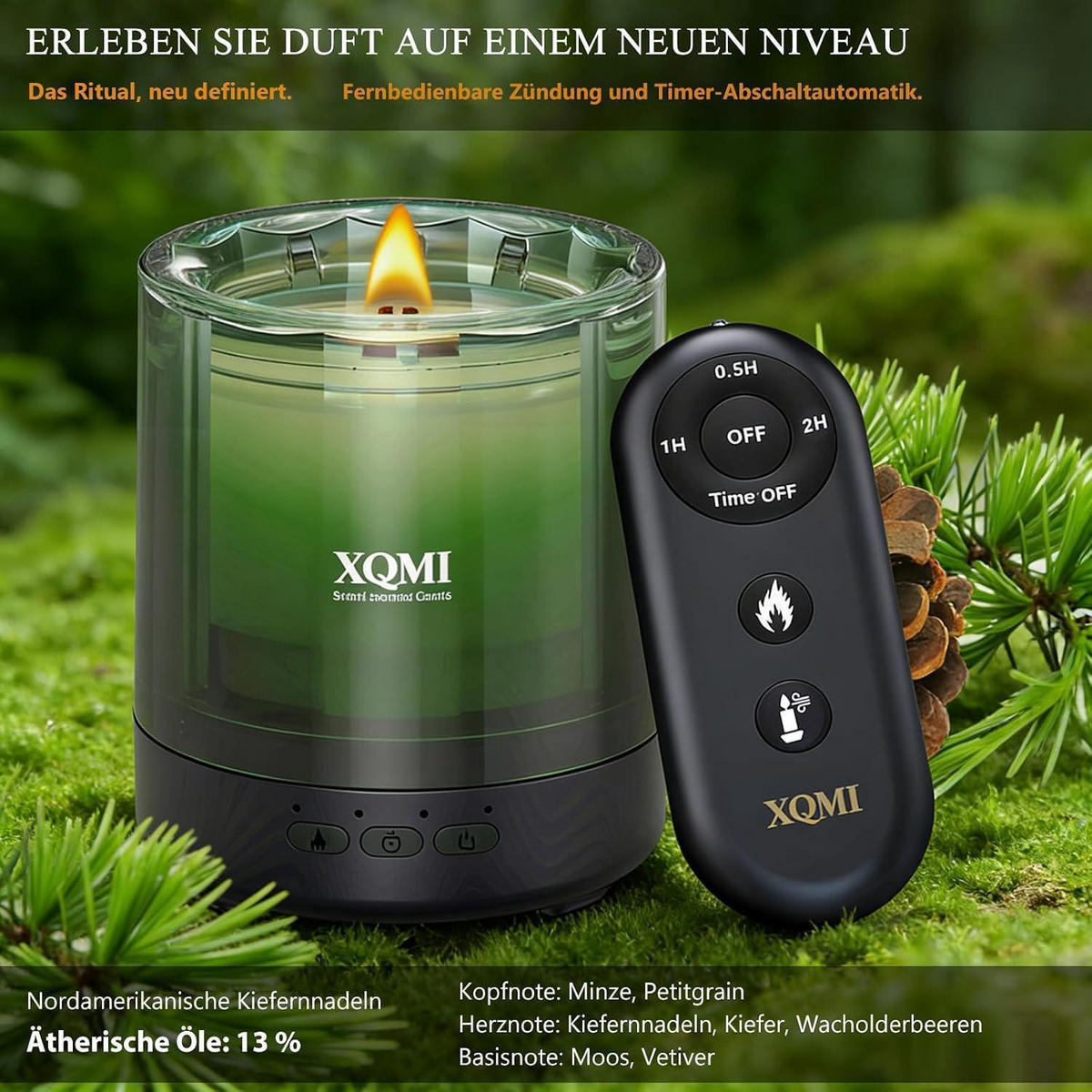 DUFTKERZE Set Bergamot & Leather mit Fernbedienung - Grün, Paraffin (11cm)