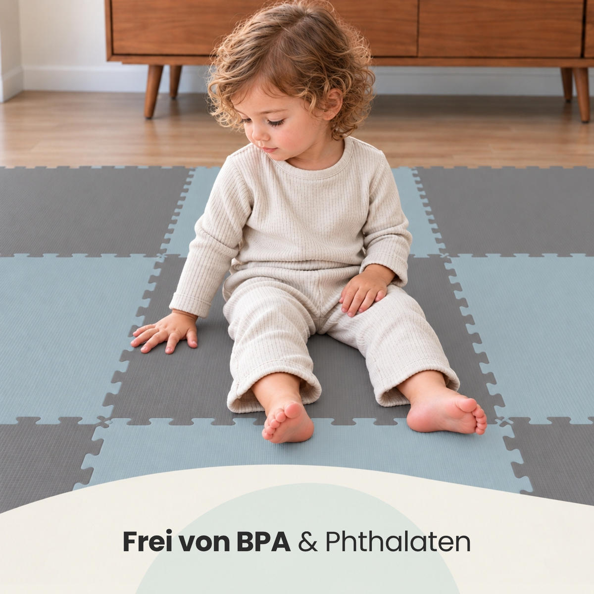 SPIELMATTE mit Rand - 8er Set - 50x50 cm - Beige und Grau - Grau, Kunststoff (50/50cm) - Littletom