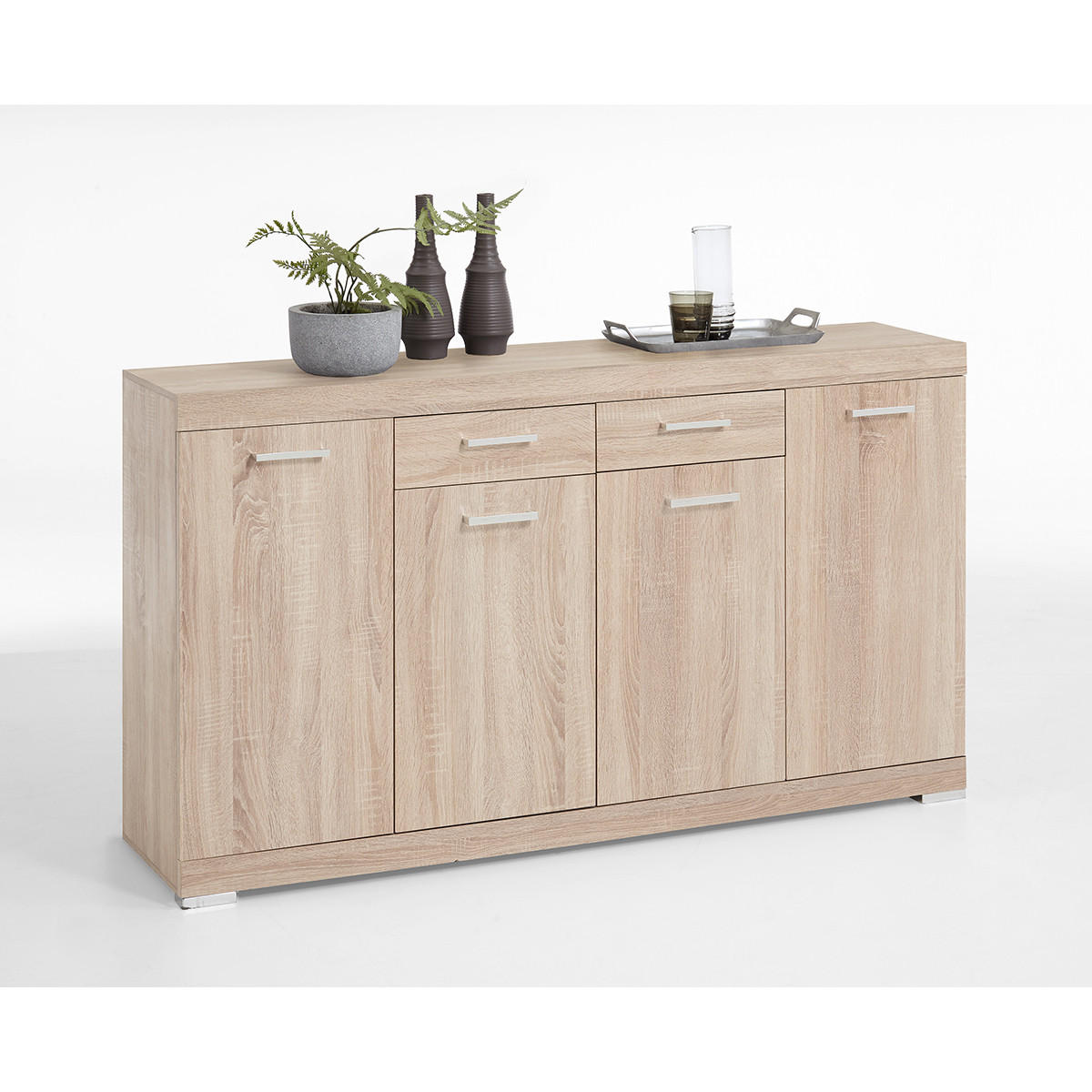 ANRICHTE mit 2 Schubladen und 4 Türen L160 x T34,9 cm - Bristol - Eichefarben, Holzwerkstoff (34.9/89.9/160cm) - Calicosy