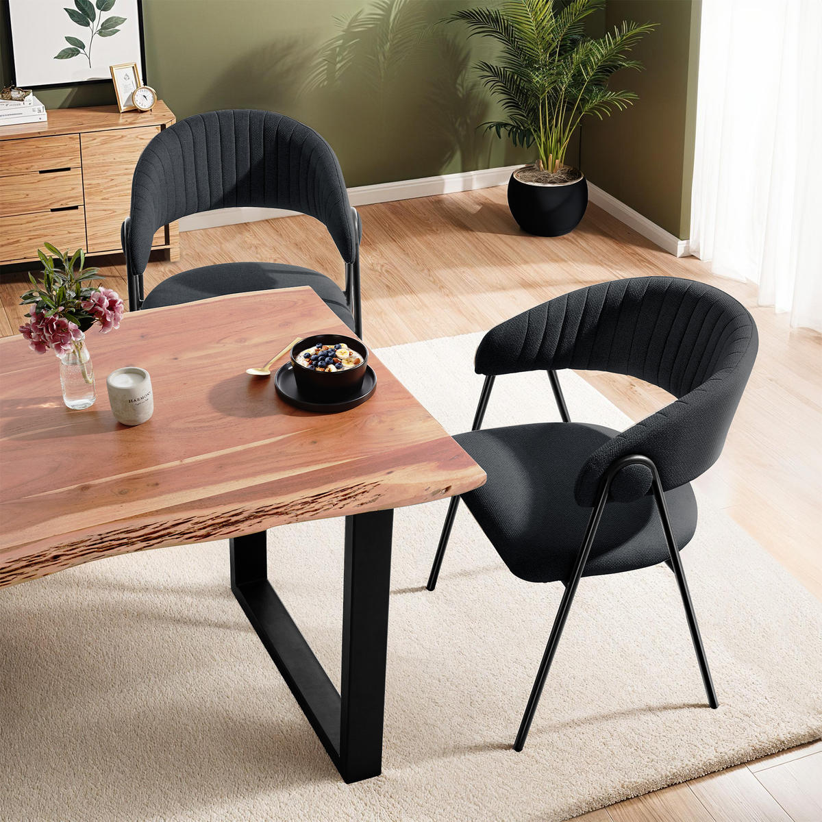 ARMLEHNSTUHL 2er Set Bedano 60 x 58 x 85 cm schwarz - Schwarz, Kunststoff (60/85/58cm) - tectake
