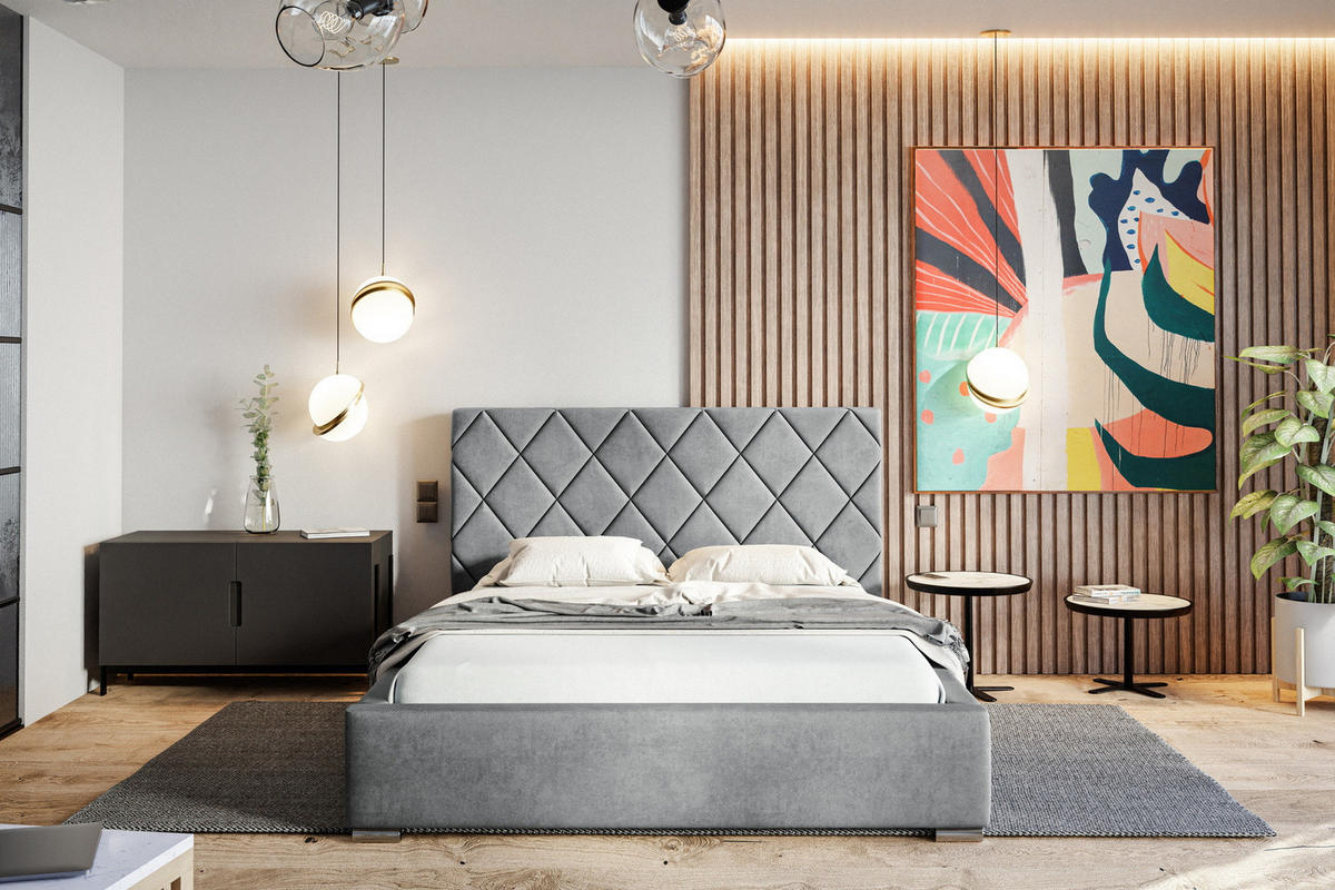 POLSTERBETT 160x200 Aron, Lattenrost, Samtstoff Hellgrau - Hellgrau, Holz/Textil (160/200cm) - Emporius