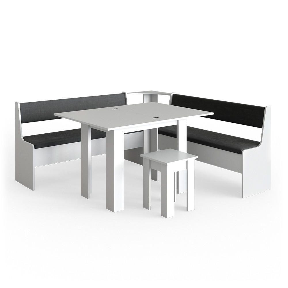 ECKBANKGRUPPE Roman Weiß 180 x 41.5 cm mit Tisch - Anthrazit/Weiß, Holzwerkstoff (180/80/180cm) - Vicco
