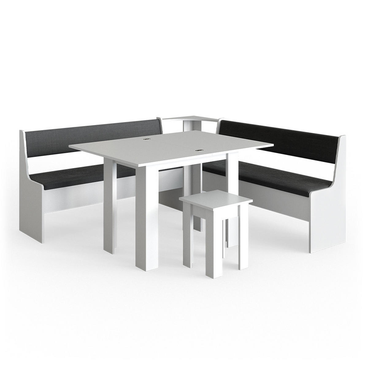 ECKBANKGRUPPE Roman Weiß 180 x 41.5 cm mit Tisch - Anthrazit/Weiß, Holzwerkstoff (180/80/180cm) - Vicco