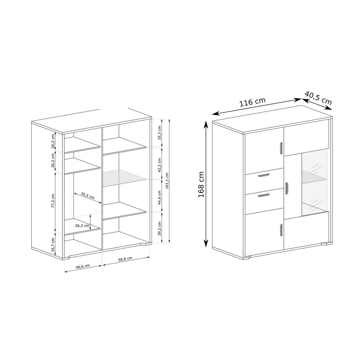 VITRINE Grande G-9 116 x 168 x 40,5 cm Eiche Cremona - Beige, Holzwerkstoff (116/168/40.5cm) - Koseto