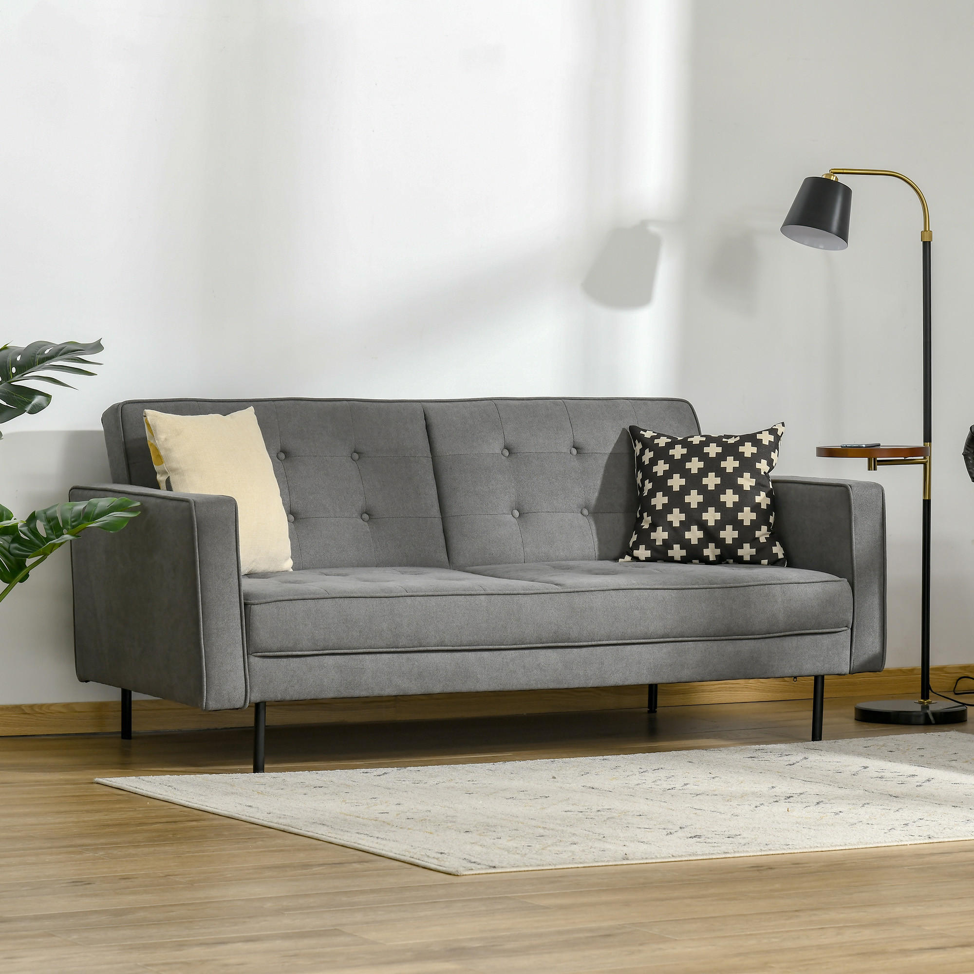 SCHLAFSOFA 3-Sitzer Schlafcouch verstellbarer Bettsofa mit Schlaffunktion Grau - Grau, Textil (91/85/187cm) - HOMCOM