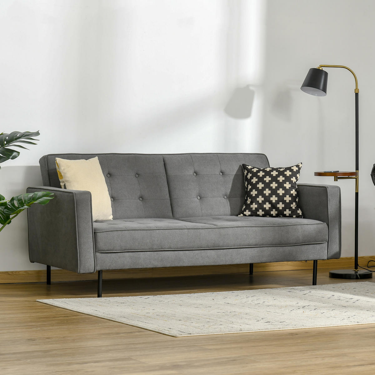 SCHLAFSOFA 3-Sitzer Schlafcouch verstellbarer Bettsofa mit Schlaffunktion Grau - Grau, Textil (91/85/187cm) - HOMCOM