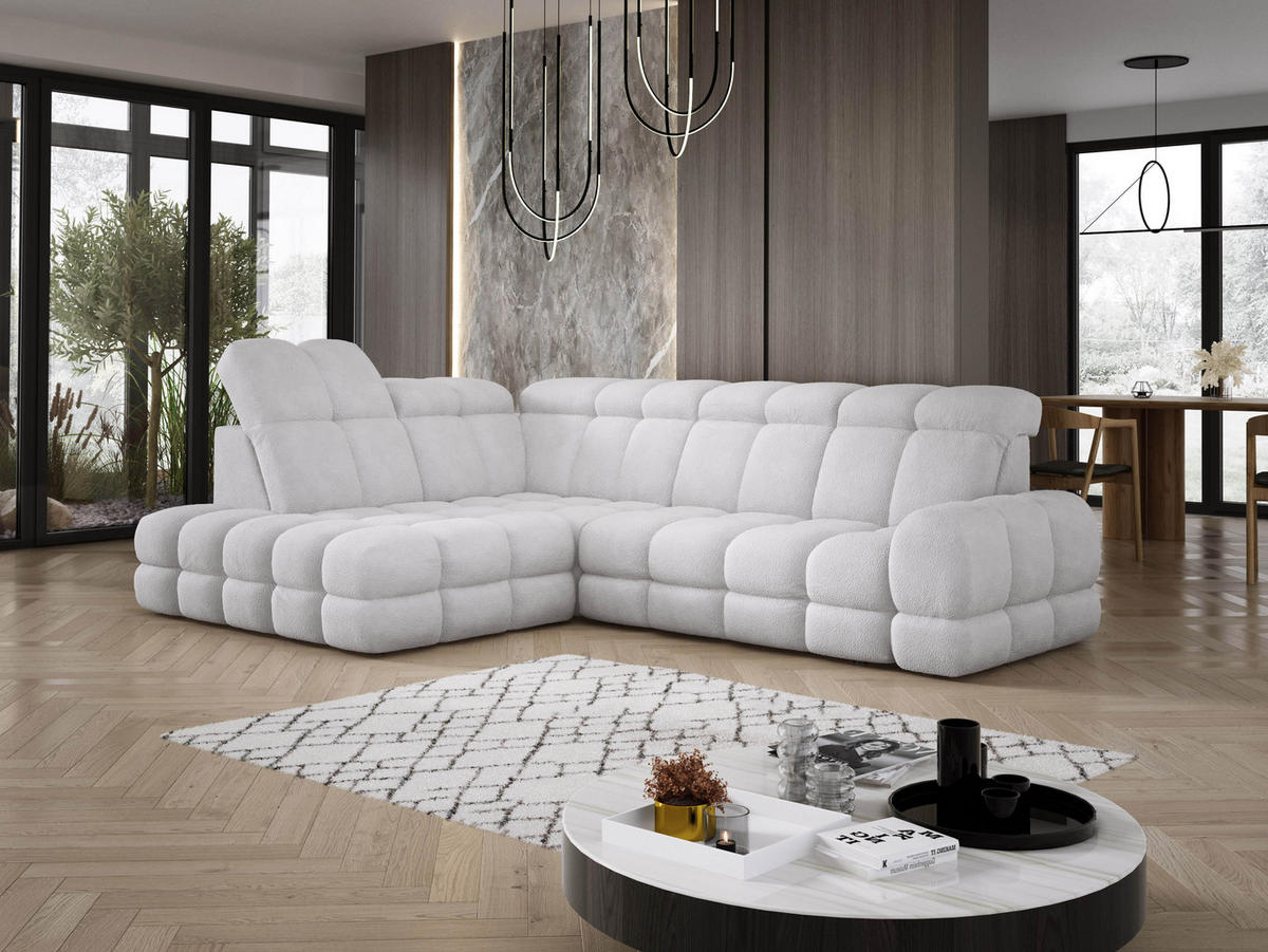 ECKSOFA TOLLO Anthology-stoff L-form 302x217x105 cm silber - Weiß, Holz/Textil (302/217cm) - DomoHome