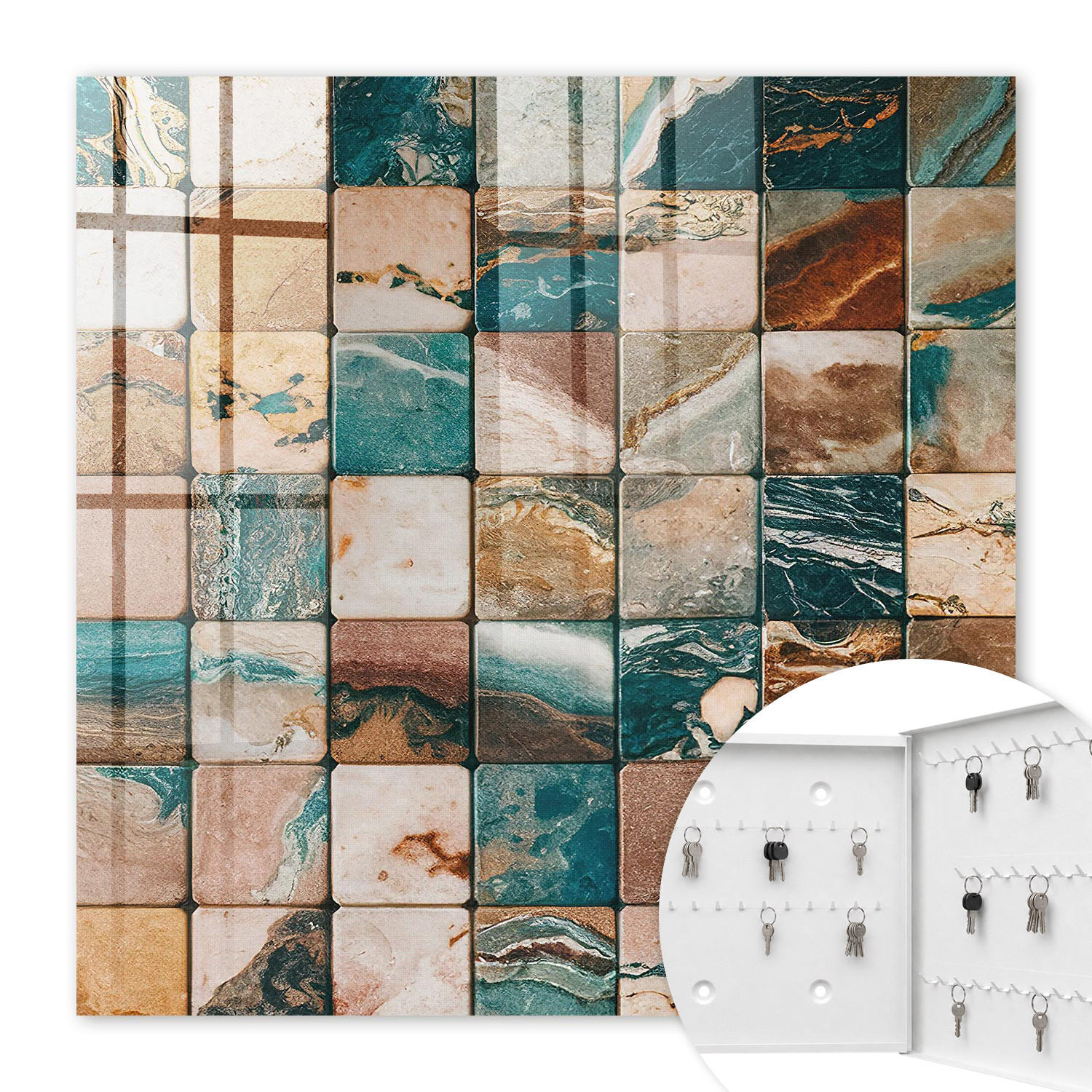 SCHLÜSSELBOX Weiß 30x30 cm – Türöffnung nach rechts - Tonales Mosaik - Braun, Metall (30/30/5cm) - TULUP