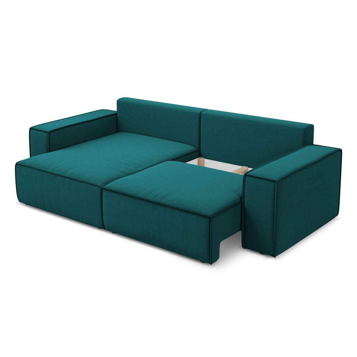 ECKSOFA mit Schlaffunktion Samt Stoff Blau - Blau/Petrol, Kunststoff/Textil (148/257cm) - LaMiaSofa